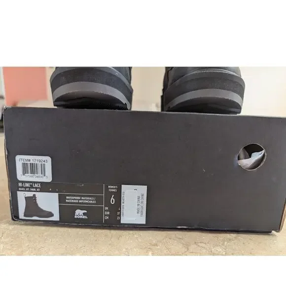 Sorel Hi-Line Lace Waterproof Boots Women’s Size 6 Black Waterproof New With Box - Picture 7 of 10